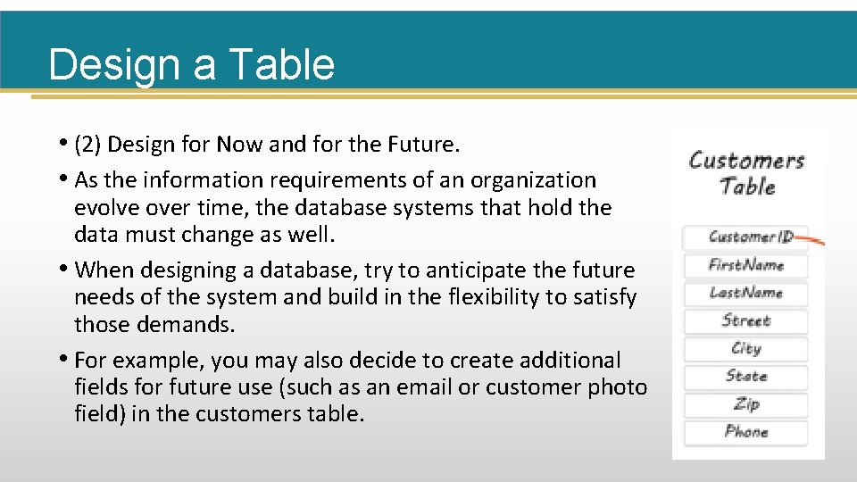 Design a Table • (2) Design for Now and for the Future. • As