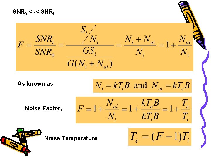 SNR 0 <<< SNRi As known as Noise Factor, Noise Temperature, 