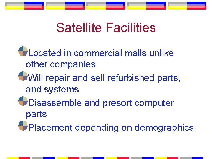 Satellite Facilities Located in commercial malls unlike other companies Will repair and sell refurbished