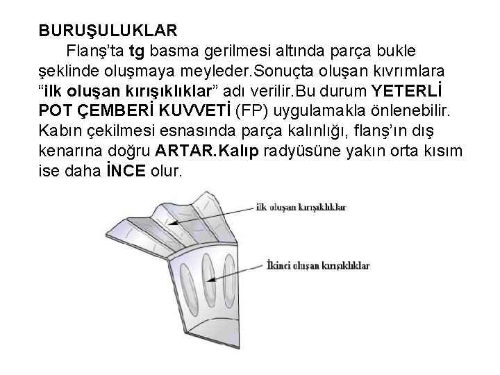 BURUŞULUKLAR Flanş’ta tg basma gerilmesi altında parça bukle şeklinde oluşmaya meyleder. Sonuçta oluşan kıvrımlara BURUŞULUKLAR Flanş’ta tg basma gerilmesi altında parça bukle şeklinde oluşmaya meyleder. Sonuçta oluşan kıvrımlara