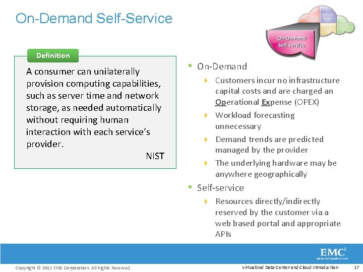 On-Demand Self-Service Definition A consumer can unilaterally provision computing capabilities, such as server time