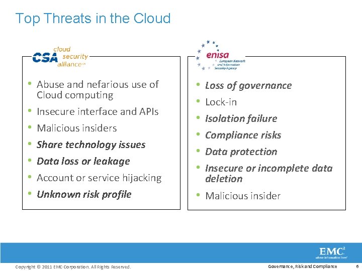 Top Threats in the Cloud • Abuse and nefarious use of Cloud computing •