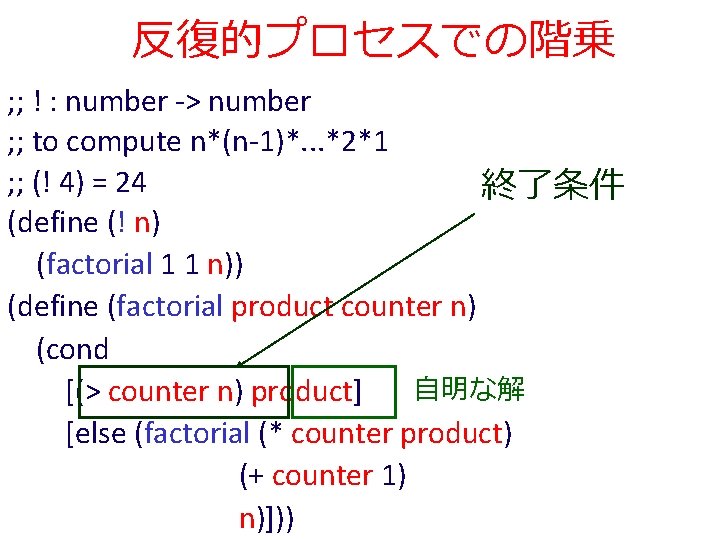 反復的プロセスでの階乗 ; ; ! : number -> number ; ; to compute n*(n-1)*. .