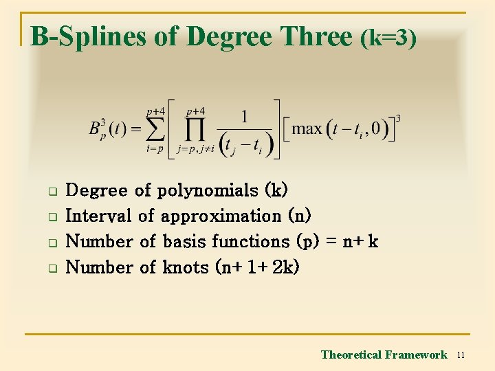 B-Splines of Degree Three (k=3) q q Degree of polynomials (k) Interval of approximation
