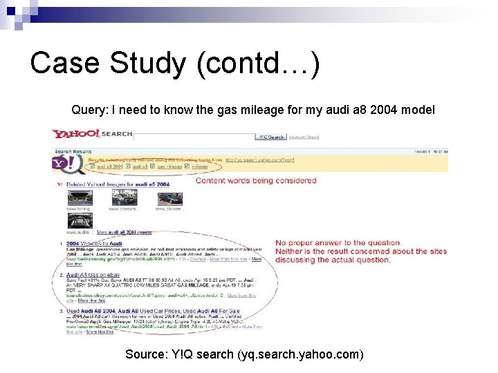 Case Study (contd…) Query: I need to know the gas mileage for my audi