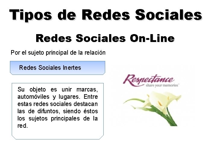 Tipos de Redes Sociales On-Line Por el sujeto principal de la relación Redes Sociales