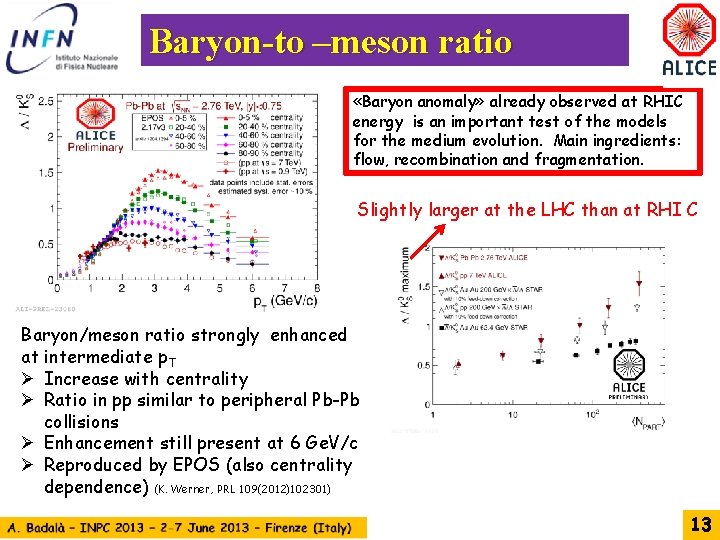 Baryon-to –meson ratio «Baryon anomaly» already observed at RHIC energy is an important test