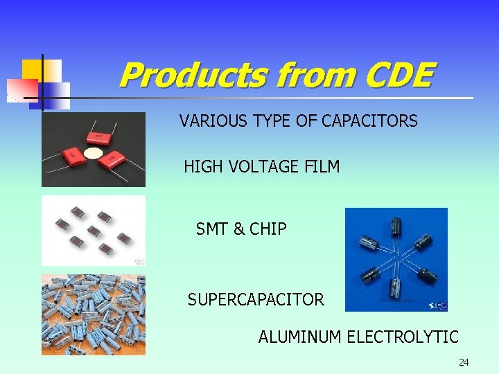 Products from CDE VARIOUS TYPE OF CAPACITORS HIGH VOLTAGE FILM SMT & CHIP SUPERCAPACITOR Products from CDE VARIOUS TYPE OF CAPACITORS HIGH VOLTAGE FILM SMT & CHIP SUPERCAPACITOR
