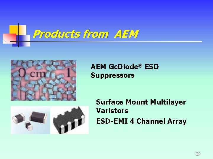 Products from AEM Gc. Diode® ESD Suppressors Surface Mount Multilayer Varistors ESD-EMI 4 Channel Products from AEM Gc. Diode® ESD Suppressors Surface Mount Multilayer Varistors ESD-EMI 4 Channel