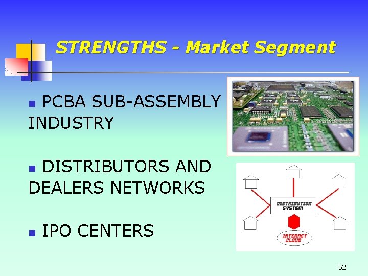 STRENGTHS - Market Segment PCBA SUB-ASSEMBLY INDUSTRY n DISTRIBUTORS AND DEALERS NETWORKS n n STRENGTHS - Market Segment PCBA SUB-ASSEMBLY INDUSTRY n DISTRIBUTORS AND DEALERS NETWORKS n n