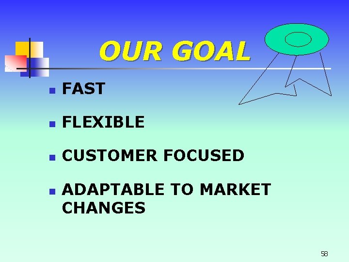 OUR GOAL n FAST n FLEXIBLE n CUSTOMER FOCUSED n ADAPTABLE TO MARKET CHANGES OUR GOAL n FAST n FLEXIBLE n CUSTOMER FOCUSED n ADAPTABLE TO MARKET CHANGES