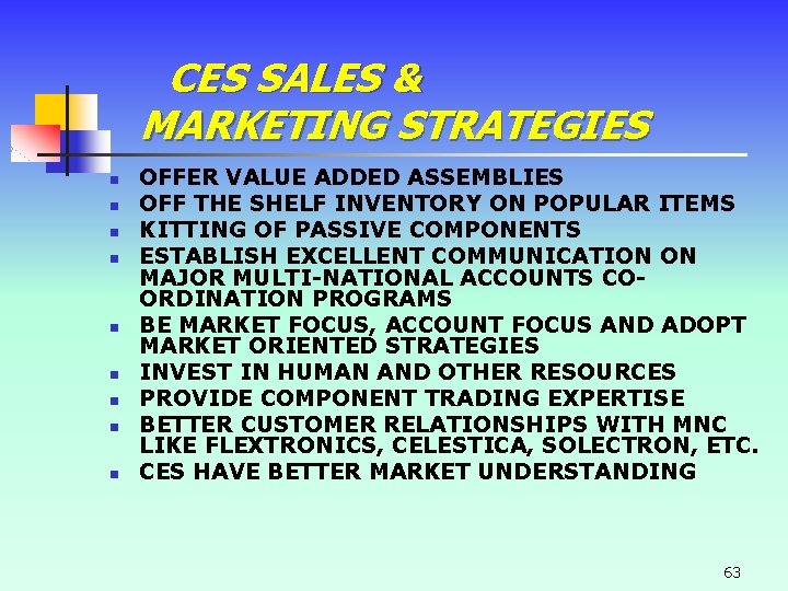 CES SALES & MARKETING STRATEGIES n n n n n OFFER VALUE ADDED ASSEMBLIES CES SALES & MARKETING STRATEGIES n n n n n OFFER VALUE ADDED ASSEMBLIES