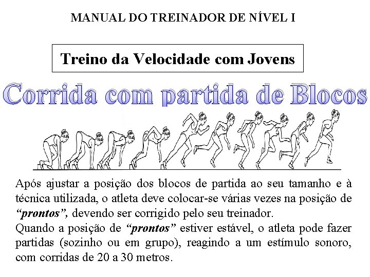 MANUAL DO TREINADOR DE NÍVEL I Treino da Velocidade com Jovens Corrida com partida