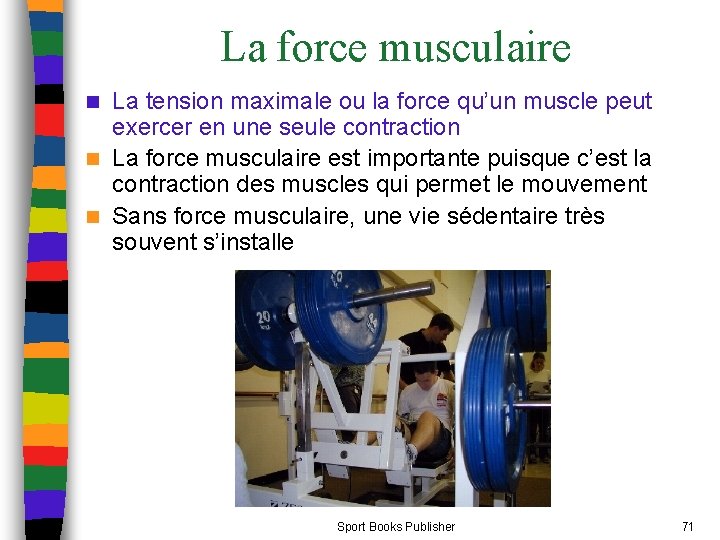 La force musculaire La tension maximale ou la force qu’un muscle peut exercer en
