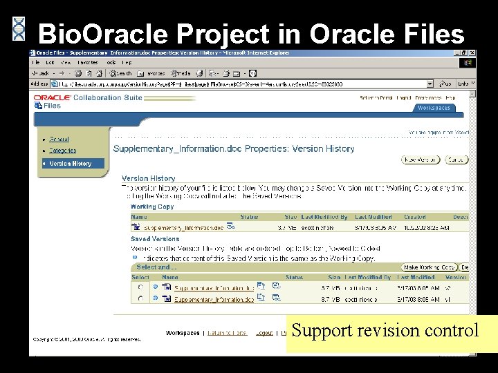 Bio. Oracle Project in Oracle Files Support revision control 