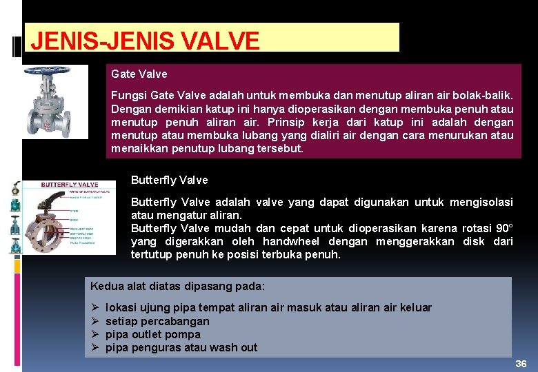 JENIS-JENIS VALVE Gate Valve Fungsi Gate Valve adalah untuk membuka dan menutup aliran air