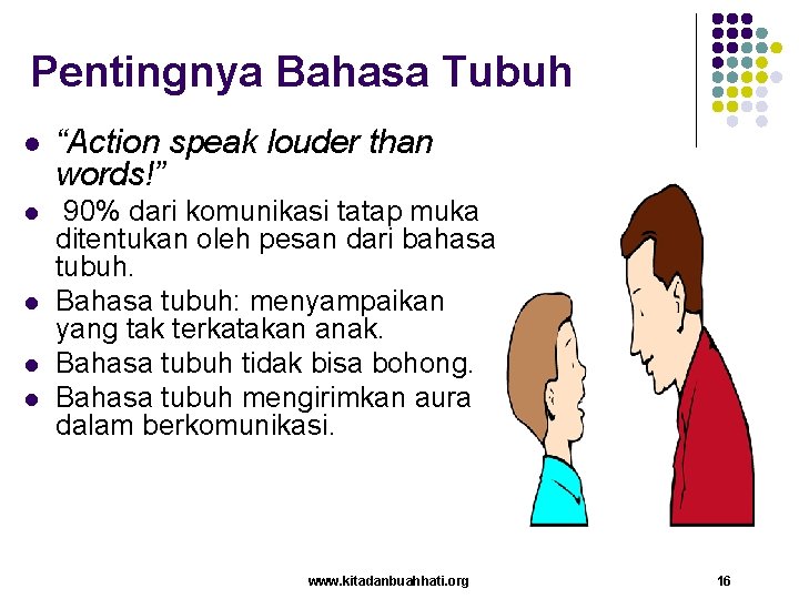Pentingnya Bahasa Tubuh l “Action speak louder than words!” l 90% dari komunikasi tatap