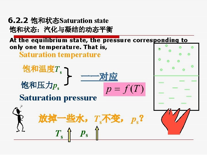 6. 2. 2 饱和状态Saturation state 饱和状态：汽化与凝结的动态平衡 At the equilibrium state, the pressure corresponding to