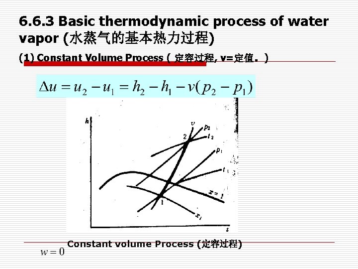 6. 6. 3 Basic thermodynamic process of water vapor (水蒸气的基本热力过程) (1) Constant Volume Process