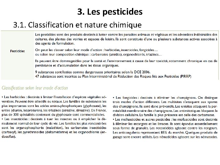 3. Les pesticides 3. 1. Classification et nature chimique 