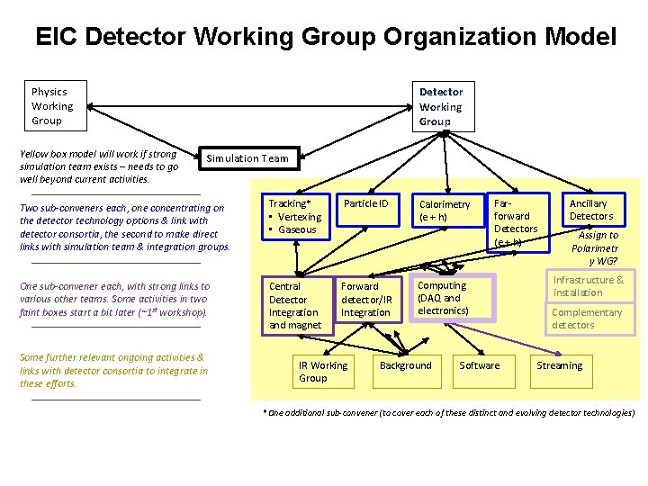 EIC Detector Working Group Organization Model Physics Working Group Yellow box model will work