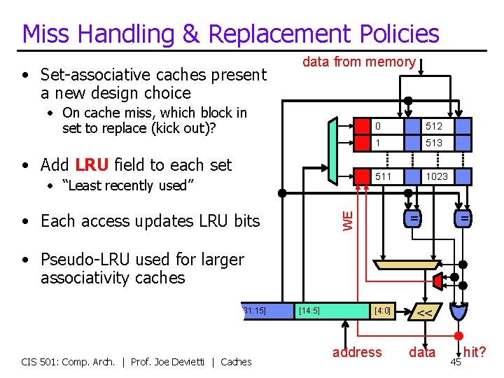 Miss Handling & Replacement Policies • Set-associative caches present a new design choice data