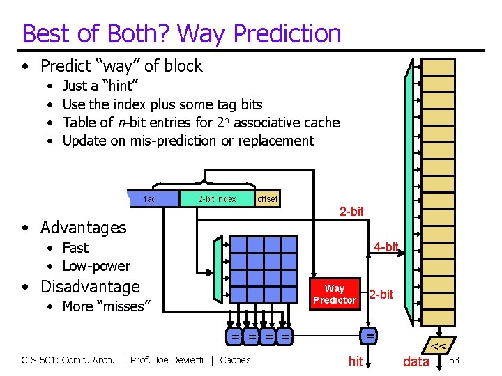 Best of Both? Way Prediction • Predict “way” of block • • Just a