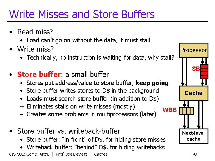 Write Misses and Store Buffers • Read miss? • Load can’t go on without