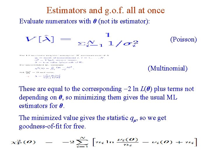 Estimators and g. o. f. all at once Evaluate numerators with θ (not its