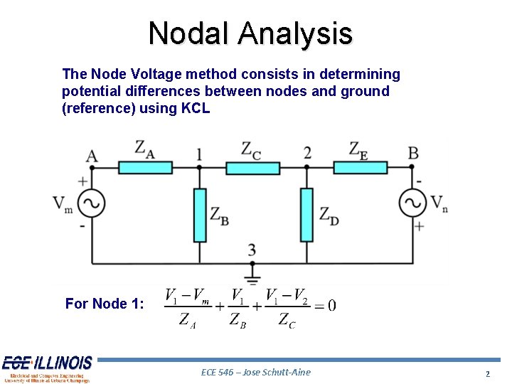 Nodal Analysis The Node Voltage method consists in determining potential differences between nodes and Nodal Analysis The Node Voltage method consists in determining potential differences between nodes and
