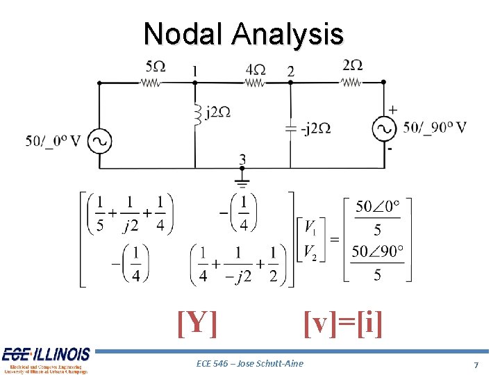 Nodal Analysis [Y] [v]=[i] ECE 546 – Jose Schutt-Aine 7 