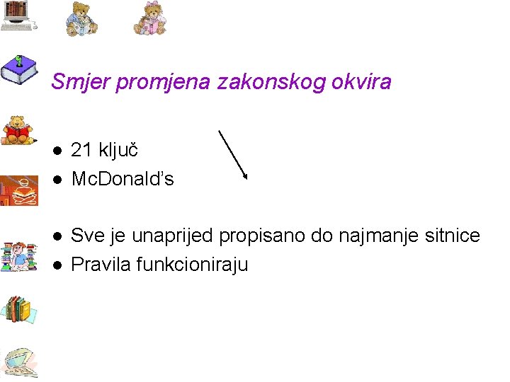 Smjer promjena zakonskog okvira l l 21 ključ Mc. Donald’s Sve je unaprijed propisano