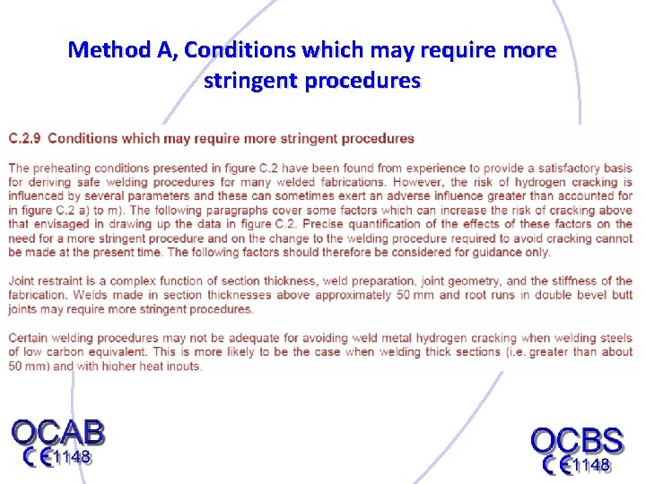 Method A, Conditions which may require more stringent procedures 