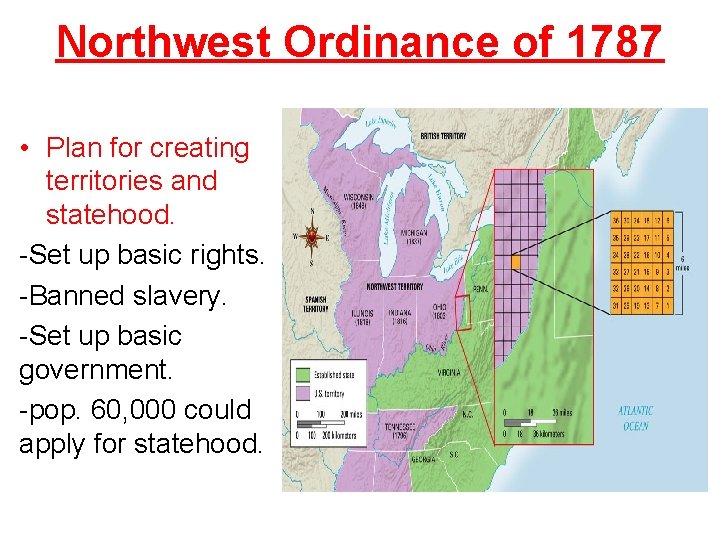 Northwest Ordinance of 1787 • Plan for creating territories and statehood. -Set up basic
