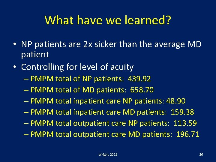 What have we learned? • NP patients are 2 x sicker than the average