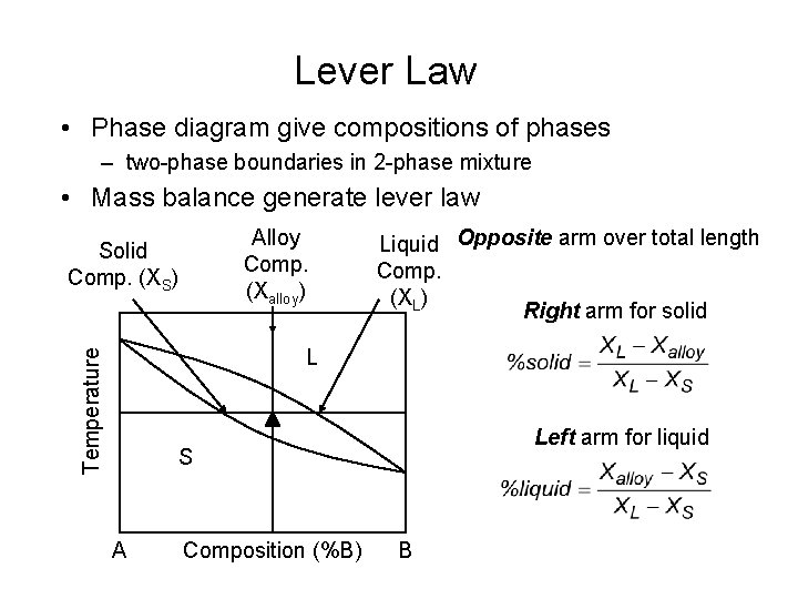 Lever Law • Phase diagram give compositions of phases – two-phase boundaries in 2