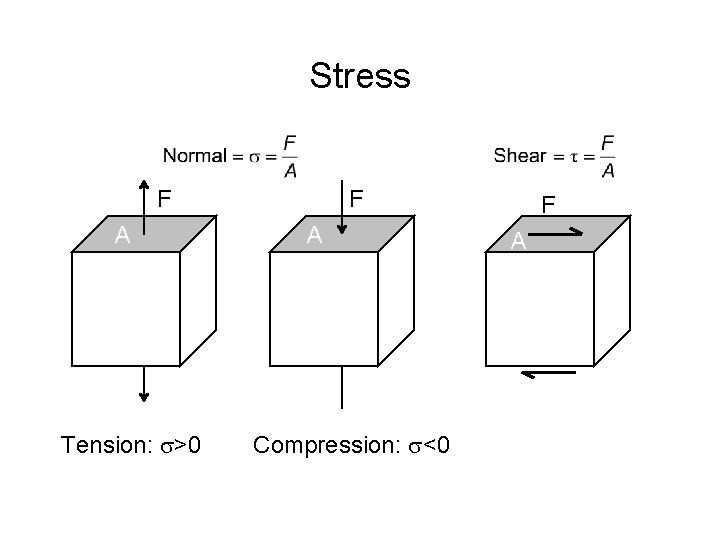 Stress F A Tension: >0 F A Compression: <0 F A 