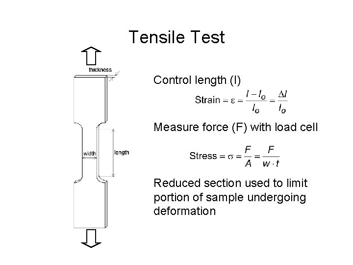 Tensile Test Control length (l) Measure force (F) with load cell Reduced section used