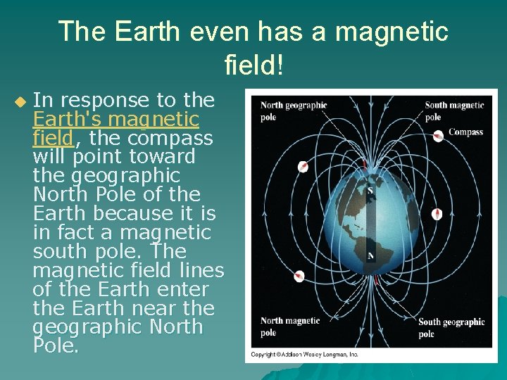 The Earth even has a magnetic field! u In response to the Earth's magnetic