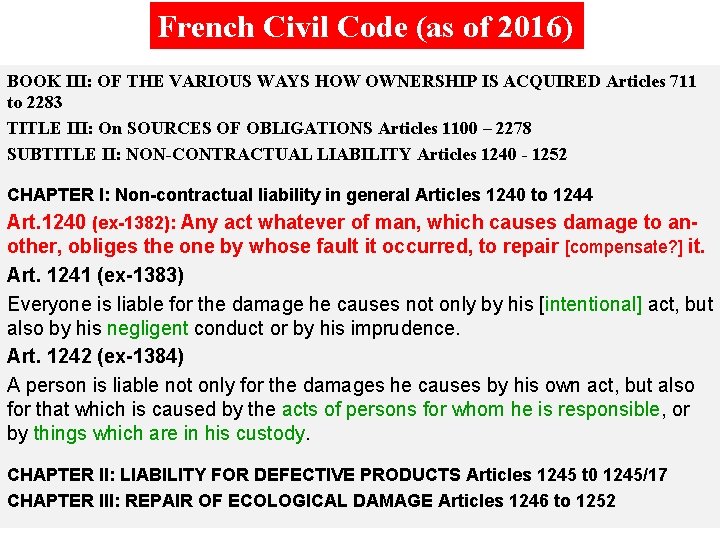 French Civil Code (as of 2016) BOOK III: OF THE VARIOUS WAYS HOW OWNERSHIP