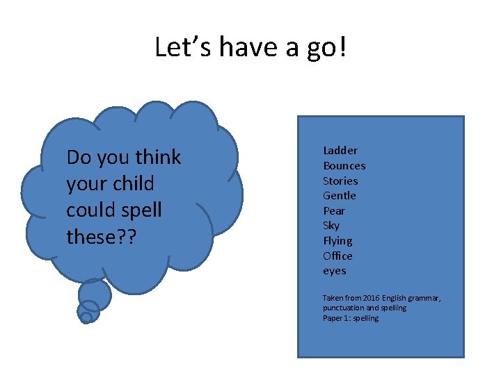 Let’s have a go! Do you think your child could spell these? ? Ladder