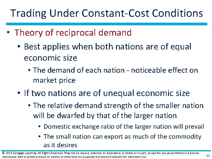 Trading Under Constant‐Cost Conditions • Theory of reciprocal demand • Best applies when both Trading Under Constant‐Cost Conditions • Theory of reciprocal demand • Best applies when both