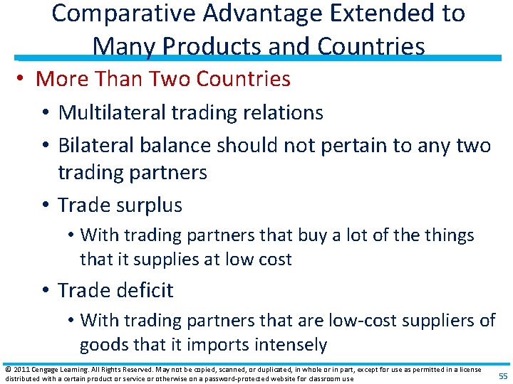 Comparative Advantage Extended to Many Products and Countries • More Than Two Countries •