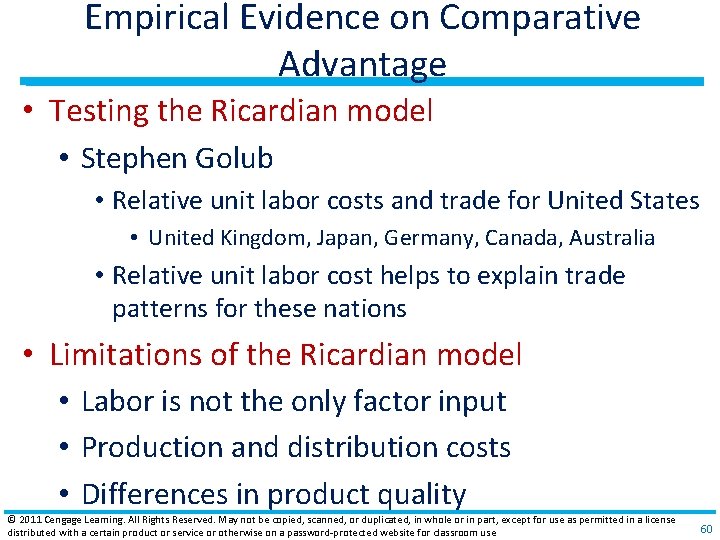 Empirical Evidence on Comparative Advantage • Testing the Ricardian model • Stephen Golub • Empirical Evidence on Comparative Advantage • Testing the Ricardian model • Stephen Golub •