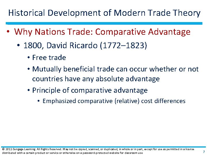 Historical Development of Modern Trade Theory • Why Nations Trade: Comparative Advantage • 1800,