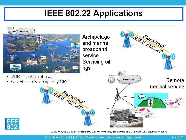IEEE 802. 22 Applications Archipelago and marine broadband service. Servicing oil rigs • TVDB