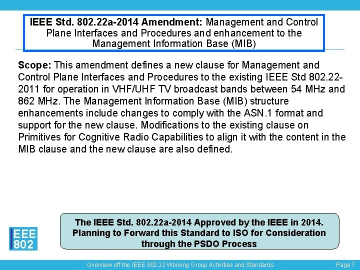 IEEE Std. 802. 22 a-2014 Amendment: Management and Control Plane Interfaces and Procedures and