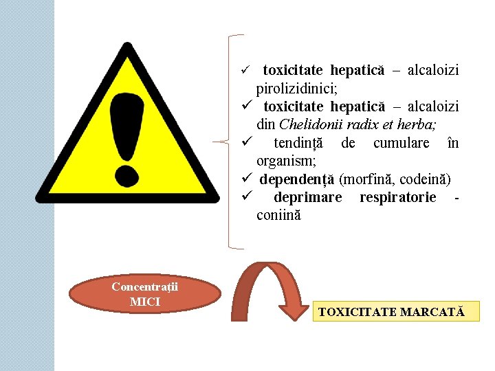 ü toxicitate hepatică – alcaloizi pirolizidinici; ü toxicitate hepatică – alcaloizi din Chelidonii radix
