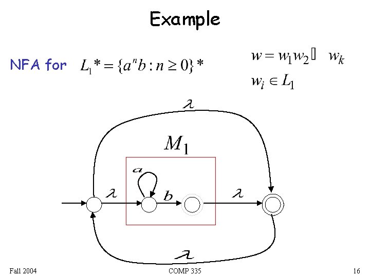 Example NFA for Fall 2004 COMP 335 16 