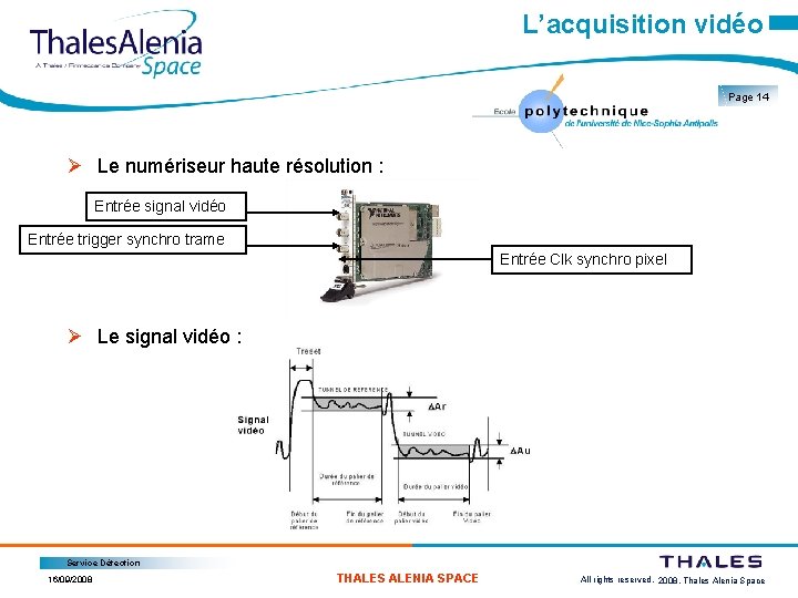 L’acquisition vidéo Page 14 Ø Le numériseur haute résolution : Entrée signal vidéo Entrée